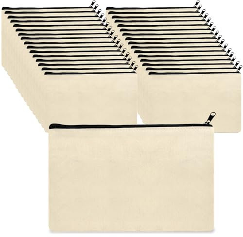 JinPhon Lot de 32 Trousses Tissu Trousse Personnalisable Trousse Toile Vierge à Peindre, Pochette Tissu Zip Réutilisable Ideal pour Personnaliser des Cadeaux, Bricoler, Peindre, Décorer