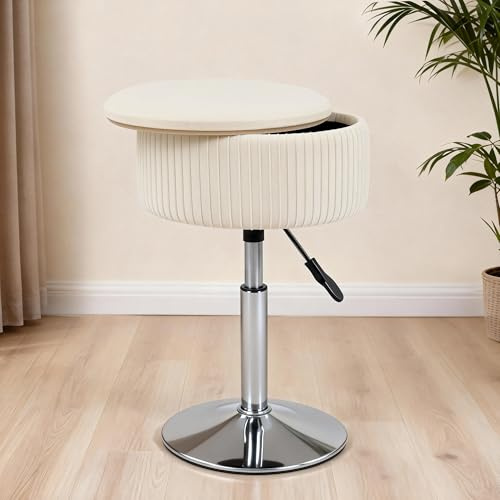 LITZFUR Adjustable Vanity Stool with Storage, Swivel Vanity Chair, Beige