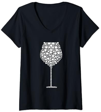 Damen Valentinstag Herz Weinglas Lustiges Paar T-Shirt mit V-Ausschnitt