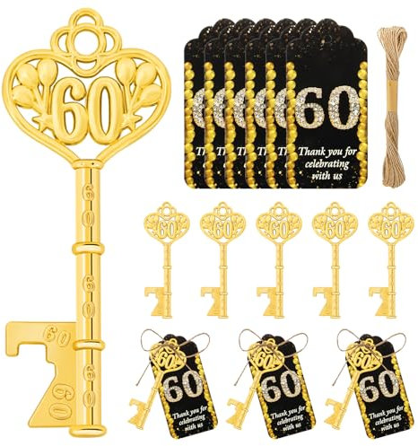 Qonmpcvu 50pcs Gold Key Bottle Openers, 60th Birthday Party Favors & Anniversary Souvenirs, 50 Thank You Cards & Rope, Unique Wedding Souvenirs & Thank You Gifts for Guests