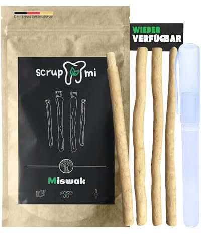 Scrupmi® Siwak Zahnbürste, 4er Pack + Frischhalte Etui, höchste Qualität/ 100% Natur & 0% Plastik/vegan, wiederverwendbar & biologisch abbaubar/immer & überall Zähne putzen