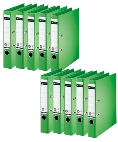 Leitz Qualitäts-Ordner 180°, 10er Pack, A4, schmal, 5,2 cm Rückenbreite, Spezialpapierkaschierung in Leinenprägung, Blauer Engel, Hellgrün, 10080050