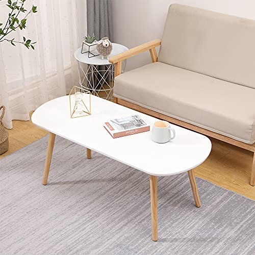 Kedia table basse scandinave moderne, pieds en bois massif (blanc)