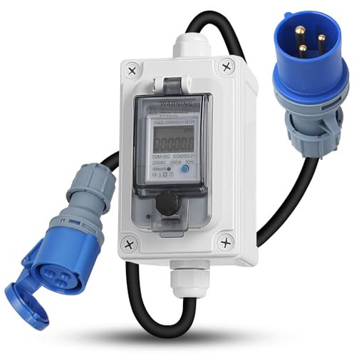 SWAWIS Mobiler Digitaler Stromzähler mit CEE-Stecker 230V IP67 Stromverbrauchsmesser KWH Stromzähler Steckdose mit LED/Reset, Stromverbrauch Messgerät für Wohnmobile Elektrofahrzeuge Haushalte