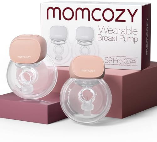 Momcozy S9 Pro Updated Wearable Breast Pump, Hands-Free, Longest Battery Life & LED Display, Portable Electric Breast Pump with 2 Modes & 9 Levels - 24mm (Pink, 2 Count)