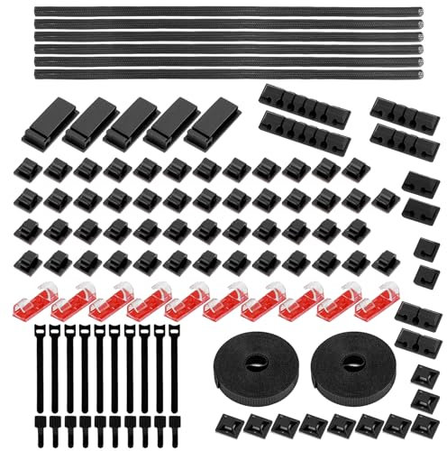 QWORK® 188Pcs Cable Management Set, Reusable Cable Tidy Kit, Ideal for Desk, TV, Car & Office