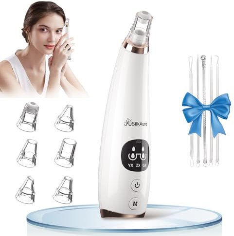 JMSilkAuro Aspirateur Point Noir Professionnel, Extracteur de Comédons Electrique, 6 Sondes et 3 Modes d'extraction des Points Noirs Rechargeable