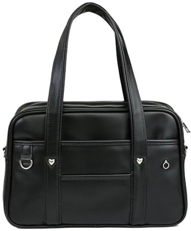 wueiooskj Japanische Handtasche für die Schule, hergestellt aus hochwertigem Leder, großes Fassungsvermögen, wasserdichtes PU, japanische lässige PU Umhängetasche, Schwarz, mittelgroß