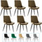 JIJIAN Esszimmerstühle 6er Set, Küchenstühle, Polsterstühle, Wohnzimmerstühle, Design Stuhl mit Rückenlehne, Sitz aus Samt mit schwarzen Metallbeinen, Braun