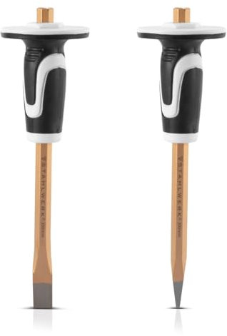 STAHLWERK Flachmeißel | Spitzmeißel 2er Set Gold 300 mm Handmeißel aus gehärtetem Stahl zum professionellen Meißeln von Metall, Stein, Holz, Beton, Fliesen und Kunststoffen