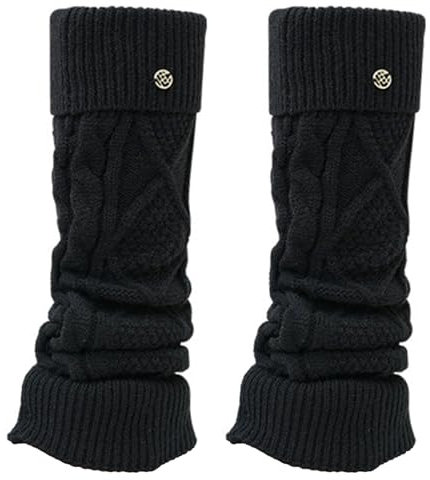 Bseical Stulpen für damen Mädchen aus Wolle Beinstulpen Gestrickte Beinlinge Leg Warmers Beinwärmer Flexibel Warme Kniewärmer Stiefelstulpen Langer (Schwarz, S/L-57cm)