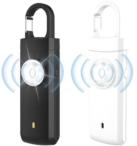 2 Stück Persönlicher Alarm, 130 dB Taschenalarm für Frauen Taschenalarm Wiederaufladbar Selbstverteidigung Sirene Sicherheit LED Blitzlicht-Signal für Frauen Senioren Kinder (Weiß)