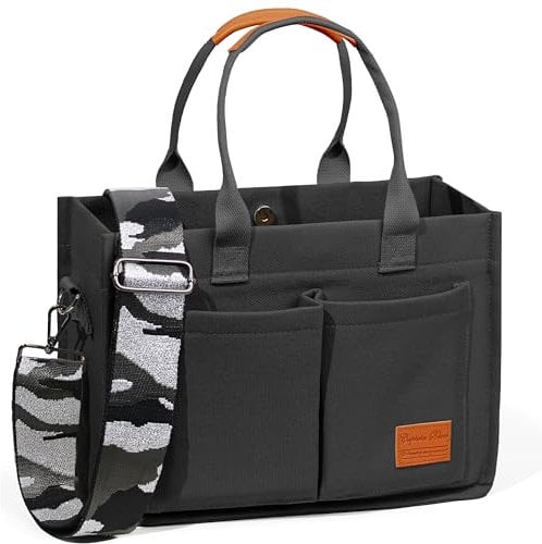 Captain Blues Canvas Tasche Damen, große Tote Bag, Arbeitstasche Damen, Handtasche Umhängetasche Schultertasche mit Fächern für Uni, Schule, Shopper (Schwarz)