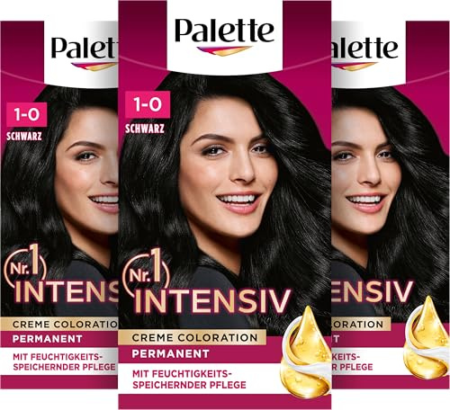 Palette Intensiv Creme Coloration 1-0/900 Schwarz (115 ml) | Permanente Haarfarbe für leuchtende, langanhaltende Farbbrillanz, intensiven Farbglanz und 100 % Grauabdeckung