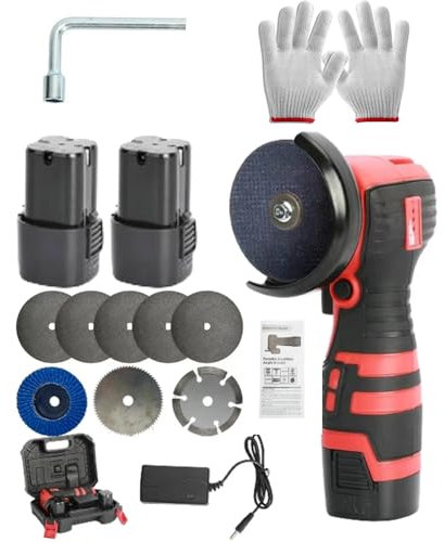Mini Amoladora Angular, 16,8 V Amoladora Angular Inalámbrica con 2 Baterías de 2000mAh, Herramienta de Molienda Eléctrica de 19500 RPM, Amoladora Pequeña Eléctrica para Cortar, Pulir y Lijar (Rojo)