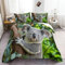 Bettwäsche Set Dschungeltier Koala Bettbezug Bedruckt, 155 × 220 cm Bedruckte Bettwäsche Set Einfache Pflege 3-Teiliges mit Reißverschluss 1 GrüN Grau Bettbezug und 2 Kissenbezug