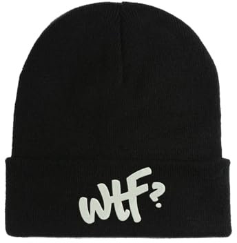 WTF Logo Lustige Bestickte Beanie Mütze Wintermütze Schwarz, Schwarz , Einheitsgröße