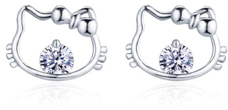 NHPY Silberohrringe für Damen – Zirkonia Niedliche Katzenohrstecker für Damen, Mädchen und Kinder – Geburtstagsgeschenk, 1 Paar