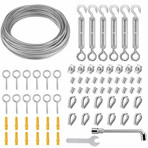 Wire Rope Kit PVC Coated Garden Wire Rope Kit 35m/2mm Heavy Duty | 304 Stainless Steel Wires Ropes Cable M4 Turnbuckles Wires Tensioner, for Climbing Plant Trellis Securing Shade Tent 73Pcs