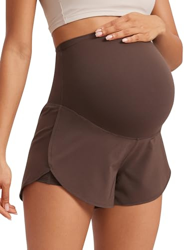 CRZ YOGA Umstands Dolphin Workout Shorts 8cm | Super High Rise, Innenhose mit Taschen, Schnell trocknend, Leicht, Seitlicher Schlitz, U-Bauch, Schwangerschaft & Wochenbett