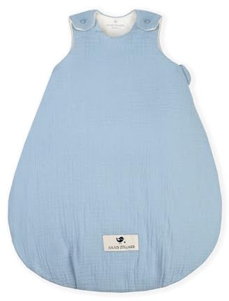 Julius Zöllner Babyschlafsack gefüttert Musselin 2,5 TOG Gr. 62/68 | 100% Baumwollmusselin | Oeko-TEX Standard 100 | Denim
