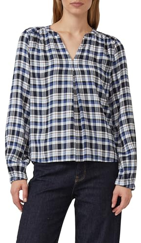 s.Oliver Karo-Bluse mit Faltendetail und elastischen Ärmelbündchen