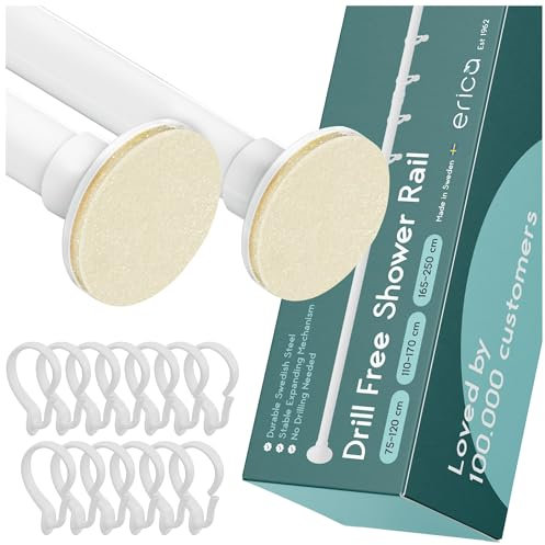 Erica Tringle de Rideau de Douche pour Salle de Bain 75-120cm, Pole à Rideau de Douche en Métal pour Boutique de Vêtements, Lieu Privé, Blanc