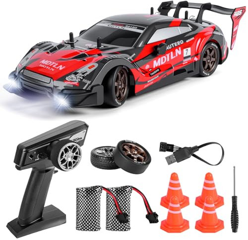 JONRRYIN Coche Teledirigido Drift, 1:16 Drift RC Car, 4WD Coche Radiocontrol con Kit Barricada y Luces LED, 23km/h, Coche Teledirigido de Juguete para Niños de 6+ Años (Estándar)