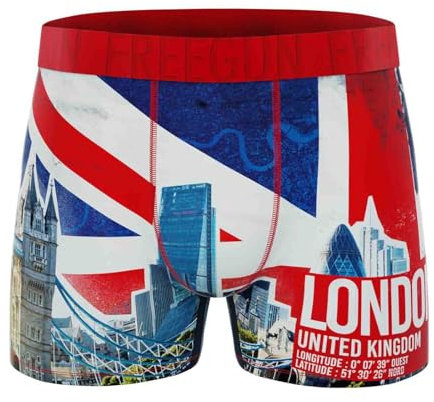 FREEGUN Herren-Boxershorts, Flagge und Weltland, London UK, XL