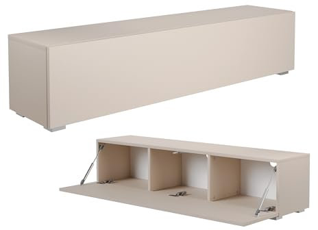 PLATAN ROOM Fernsehschrank TV-Lowboard 105/140 / 160/210 / 280 In Weiß Hängend Oder Stehend Hochglanz Matt (Champagne, 140 x 30 x 32)