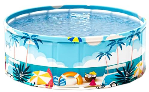 Alederways Foldable Dog Pools, Paddling Pool for Kids and Dogs, Thickened Non-Slip Large Indoor Outdoor Portable Pool for Girls Boy Children Dog Splash Pool Water Toy (Blue coconut tree 160 x40cm)
