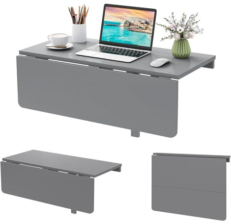 COSTWAY Wandmontierter Klapptisch, 80 x 60 cm, klappbarer Wandtisch, platzsparender Küchentisch Wandklapptisch für Küche Esszimmer Arbeitszimmer (Grau)