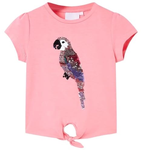 YuuSsea T-shirt pour enfant rose fluo 140, à manches courtes avec perroquet, mélange de coton pour fille, haut confortable, lavable en machine, taille 9-10 ans