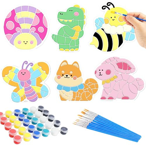 WSNDM 6PCS Kinderfarbe Block Zeichnung Kit, Schmetterling, Welpe, Kaninchen, Biene, Dinosaurier Und Ladybug Kits Steinbemalset Für Kinder, Geburtstagsgeschenke Für 6,7,8,9,10,11 Geschenk Zum Basteln