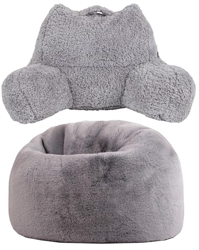 icon Kingston Kids Bean Bag and Fleece Cuddle Cushion, Grey, Faux Fur, Fluffy Kids Bean Bag Chair with Filling Included, Reading Pillow, Beanbags for Children, Playroom Décor, Bedroom Accessories