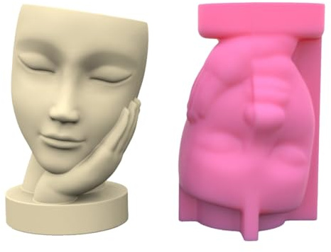 Girl Plant Flower Pot Face Holding Girl Silicone Mold Planter Epoxy Resin Garden Figurines Outdoor Pen Holder Silicone