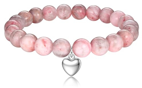 Kakonia Bracciale Donna Pietre Naturali 8MM Braccialetto Donna Cuore in Acciaio Inossidabile Braccialetti Boho in Cristallo Bracciali con Confezione Regalo