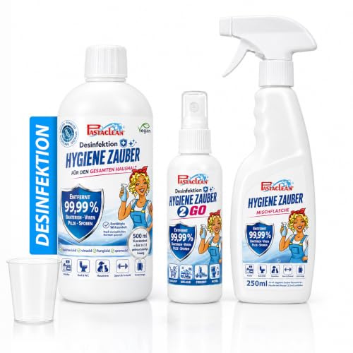 Pastaclean Hygiene Zauber Flächendesinfektionsmittel Konzentrat, 500 ml | Wirksam gegen Bakterien, Viren, Pilze, Sporen & Schimmel – alkoholfreie Oberflächendesinfektion für den gesamten Haushalt