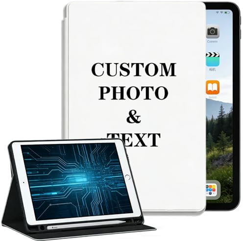 Custom Personalized Tablet Case with Pencil Holder, Custom Image Photo Tablet Case For All Tablet Models 10,9,8,7,6 Air 11 Pro 12.9 13 inch Mini, Includes Tempered Glass Screen Protector