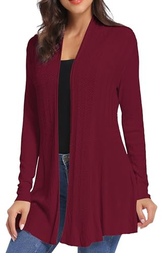 iClosam Cardigan Donna Lungo a Maniche Lunghe Leggero Aperto Elegante Casual A-Vino Rosso,M