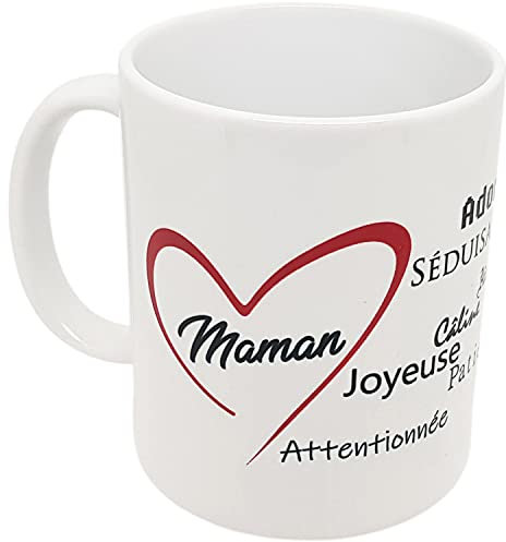 Kalféa Mug Amour maman je t'aime avec coeur et compliments tasse céramique love Qualité Idée Cadeau Originale Famille mère anniversaire noel fete belle-mère 325ml
