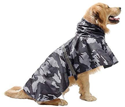 KoKoBin Reflektierend Hunderegenmantel mit Kapuze ultraleichte atmungsaktive wasserdichte Hundejacke Regenhülle für mittlere und große Hunde(Grau,L)