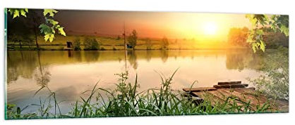 Panorama Bilder auf Glas Brücke See Glasbild 90x30cm Wandbilder Dekoration Wohnzimmer Schlafzimmer Küche Klein Wanddeko Bild im Glas Wand Kunstdruck Art Modern Wall Decor Glasdruck GAB90x30-3914