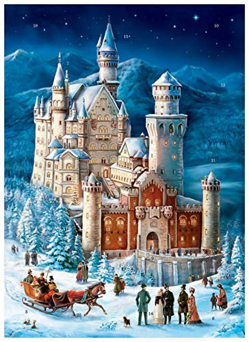 Papier Adventskalender/Weihnachtskalender mit Bildern und Glimmer für Kinder und Erwachsene Schloß Neuschwanstein