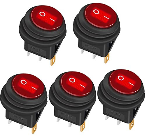 Taiss/5 Stücke kippschalter 12v wasserdicht rundes Wippschalter 20A Rot LED-Licht 3 Pins EIN/AUS Für Autos und Boote KCD1-8-101NW-R