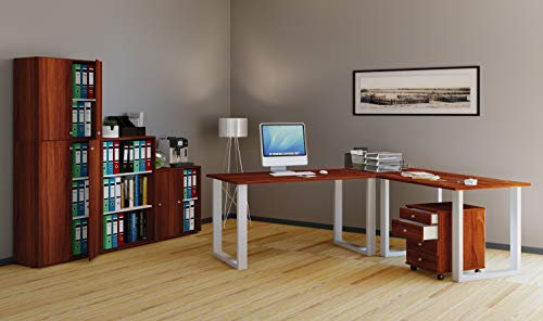 VCM Eckschreibtisch Schreibtisch Computer Winkeltisch Lona 50 U Alu Weiß 190x190x50: Kern-Nussbaum