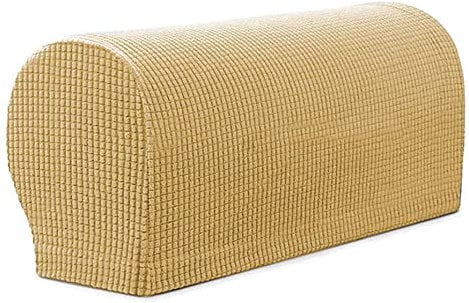Set of 4 Elastic Armrest Covers Soft Polyester Non-Slip Furniture Protector for Chair, Armchair, Sofa (Beige)