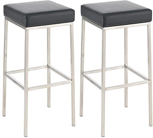 CLP 2er Set Barhocker Montreal I Gepolsterte Barstühle mit Kunstlederbezügen I Tresenhocker mit Metallgestellen, Farbe:schwarz, Gestell Farbe:Edelstahl