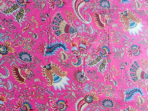 The Yard Stoff, Voile, Baumwolle, bedruckt, Sanganer, schöner Jaipuri, Blumenmuster, Kurti, Gardinenstoff Meterware, zum Nähen, indisches Handwerk, ethnisches Schneidern, Rosa, 01,7 m