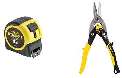 STANLEY FATMAX Mètre à Ruban 5 M - Revêtement Blade Armor - Ruban Ultra Épais - Plus Résistant - Revêtement Mylar Anti-Abrasion et & FATMAX Cisaille Aviation Tête Droite Acier Forgé Chromé